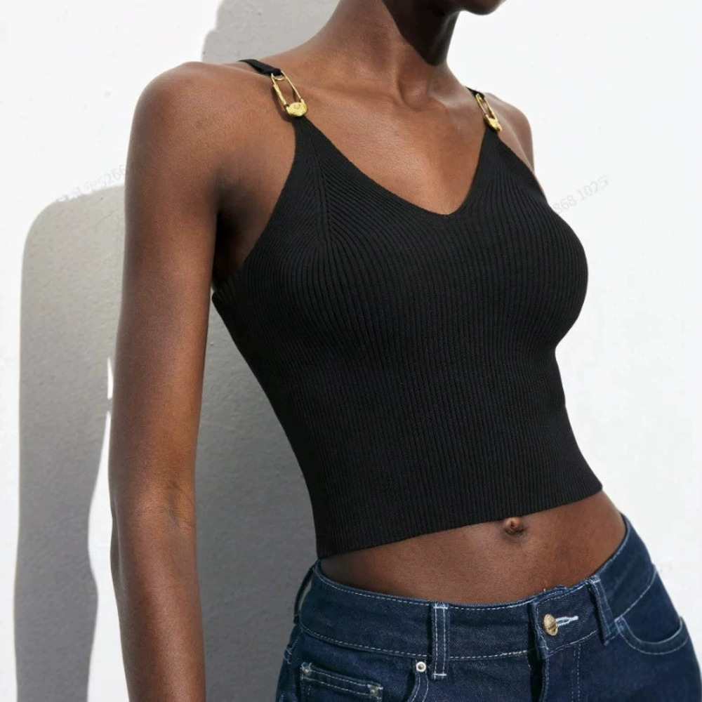Zara Summer V-Neck Knit Tank Top Slim Fit Layering
